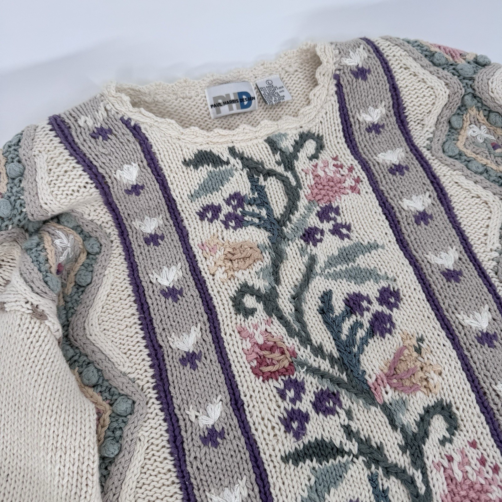 Vintage 90s Cottagecore Floral Tunic Sweater | Embroidered Boho Granny Core L