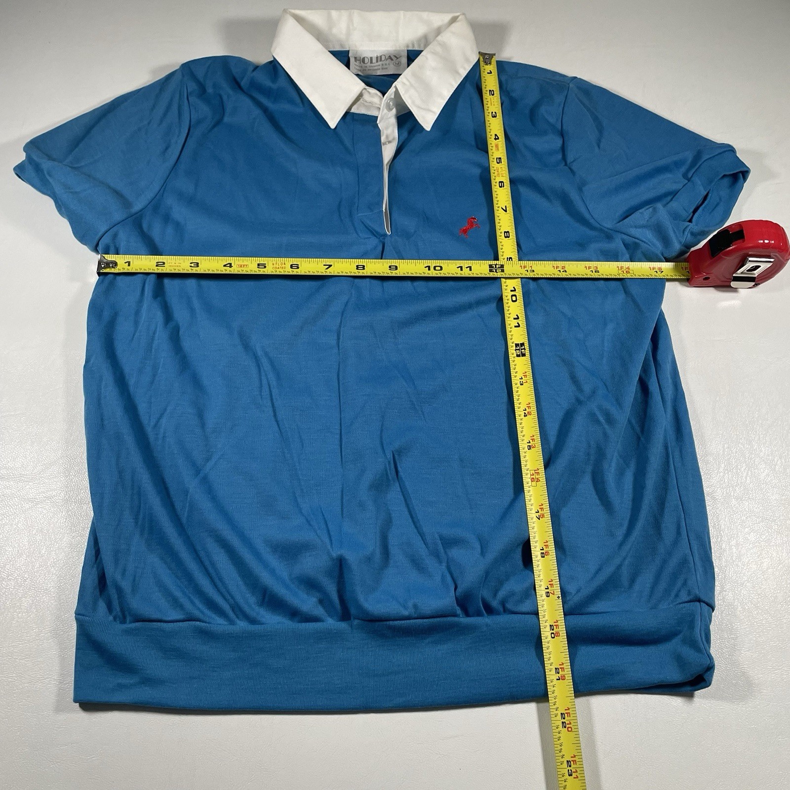 Vtg 70s Holiday Brand Womens Polo Shirt M Horse Graphic Logo Sears Sportswear