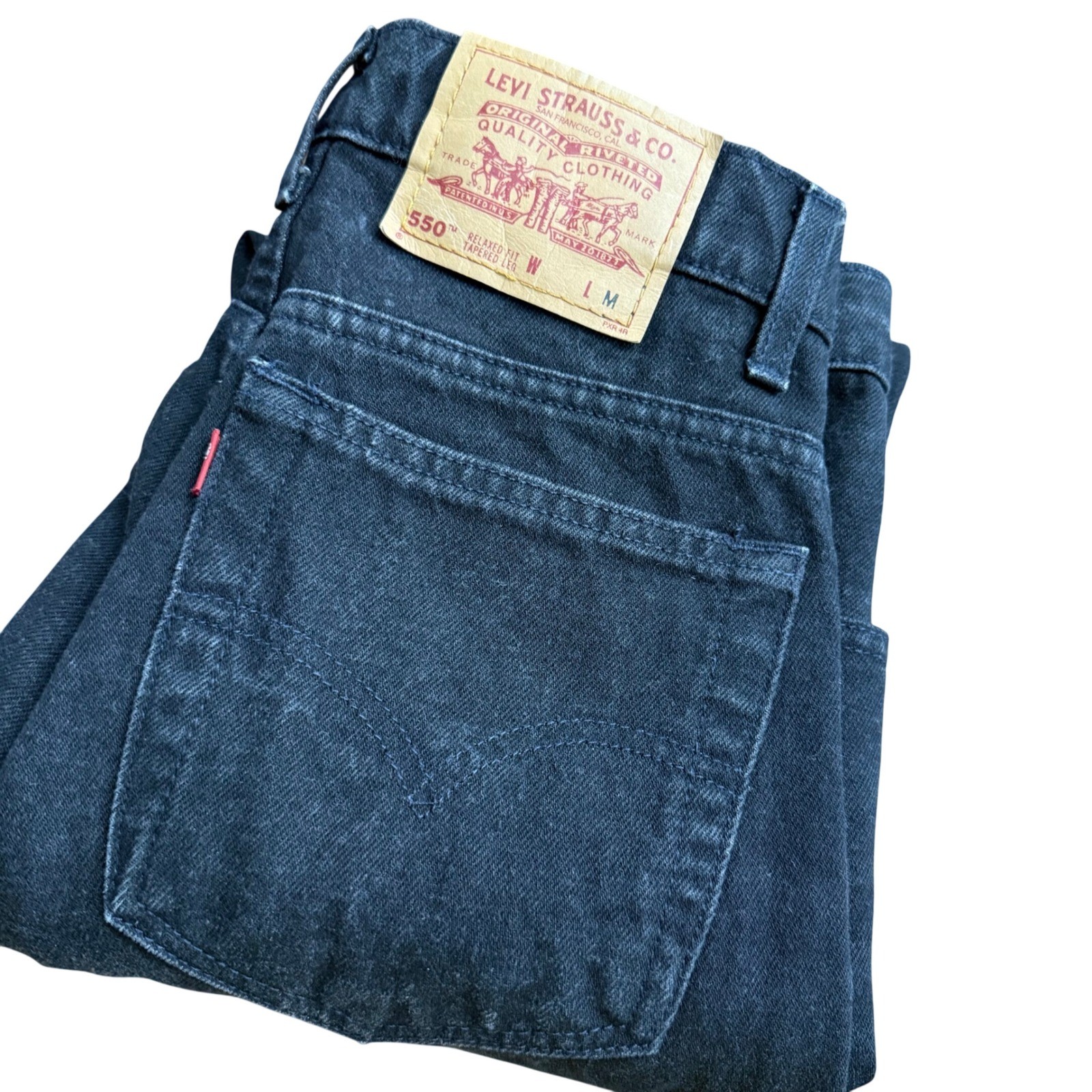 Vintage Levis 550 Relaxed Fit Tapered Leg Black Jeans 9 Med 1996 USA 29×30 Blank