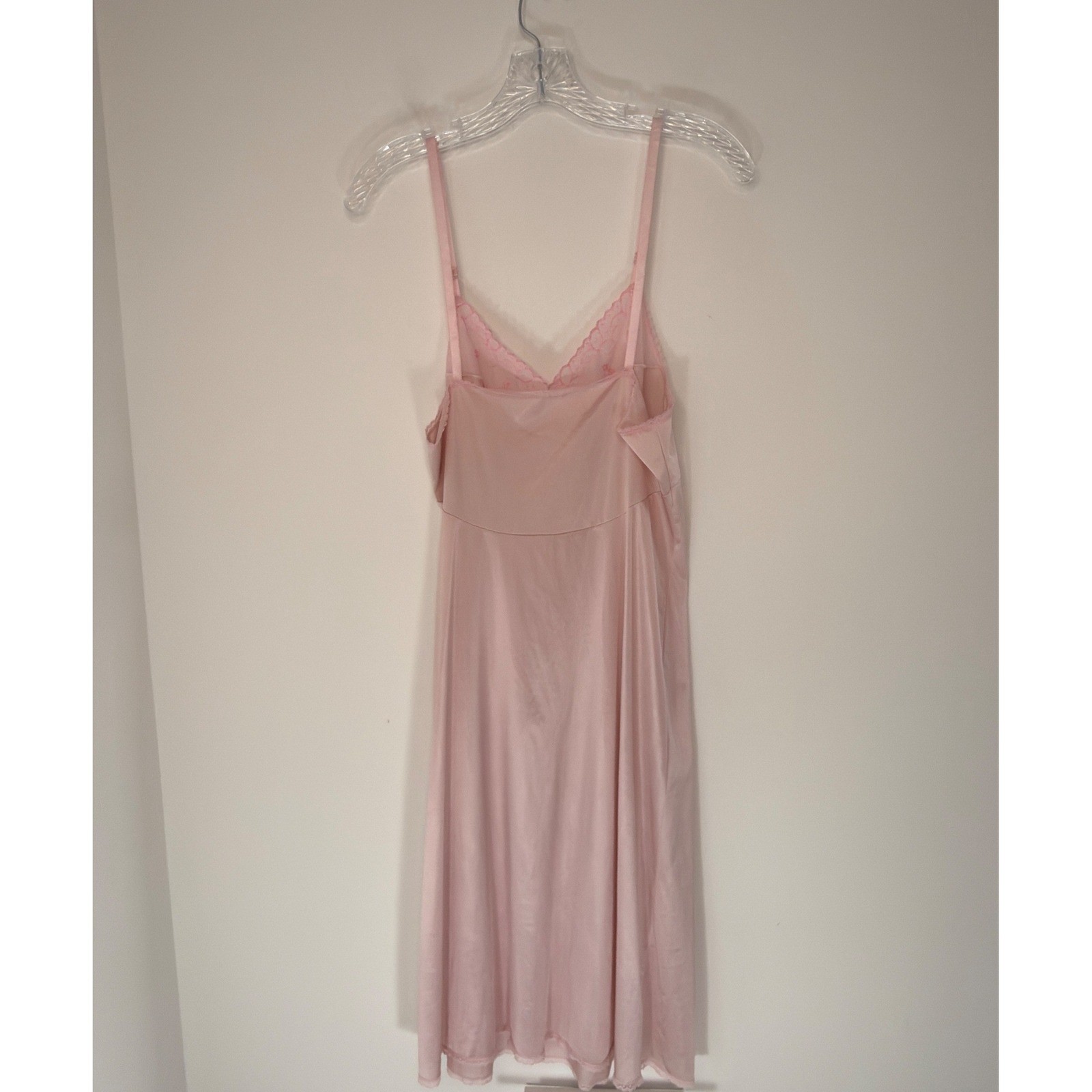 Vanity Fair Vintage Slip Dress Pink Satin Lace Sheer Midi Lounge Loungewear 36L