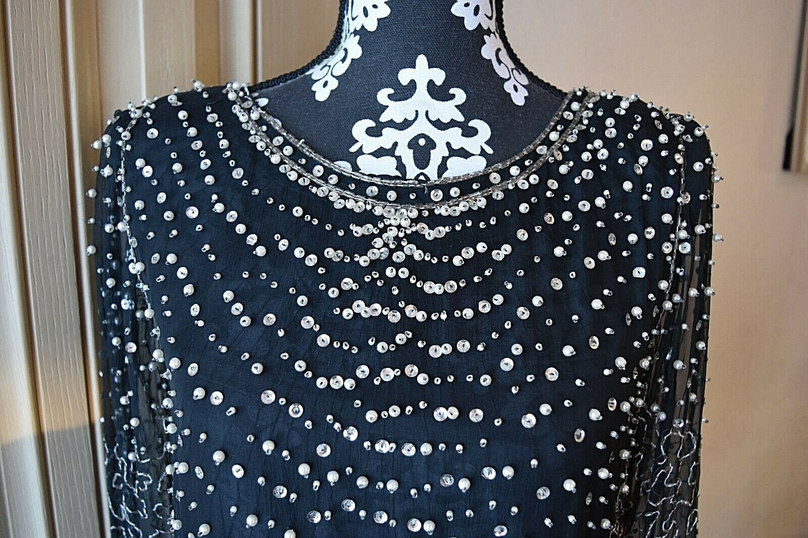 Vintage Jasmine By KVM Black Dress Size Small 100% Silk Beaded Great Gatsby