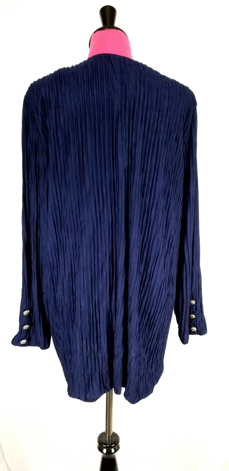 Vintage Ruth Norman Jacket Size L Womens Navy Blue Crinkle Decorative Buttons