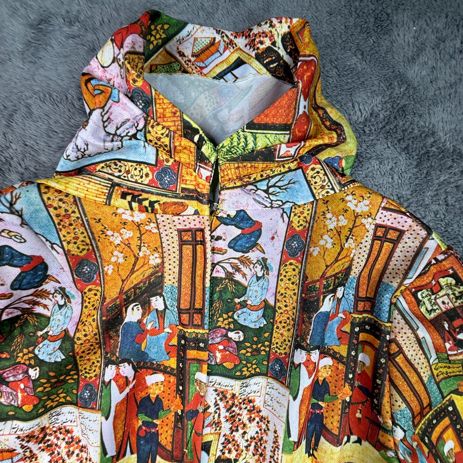Vintage 70s Persian Miniature Print Button Up Top Women Long Sleeve Novelty S/M