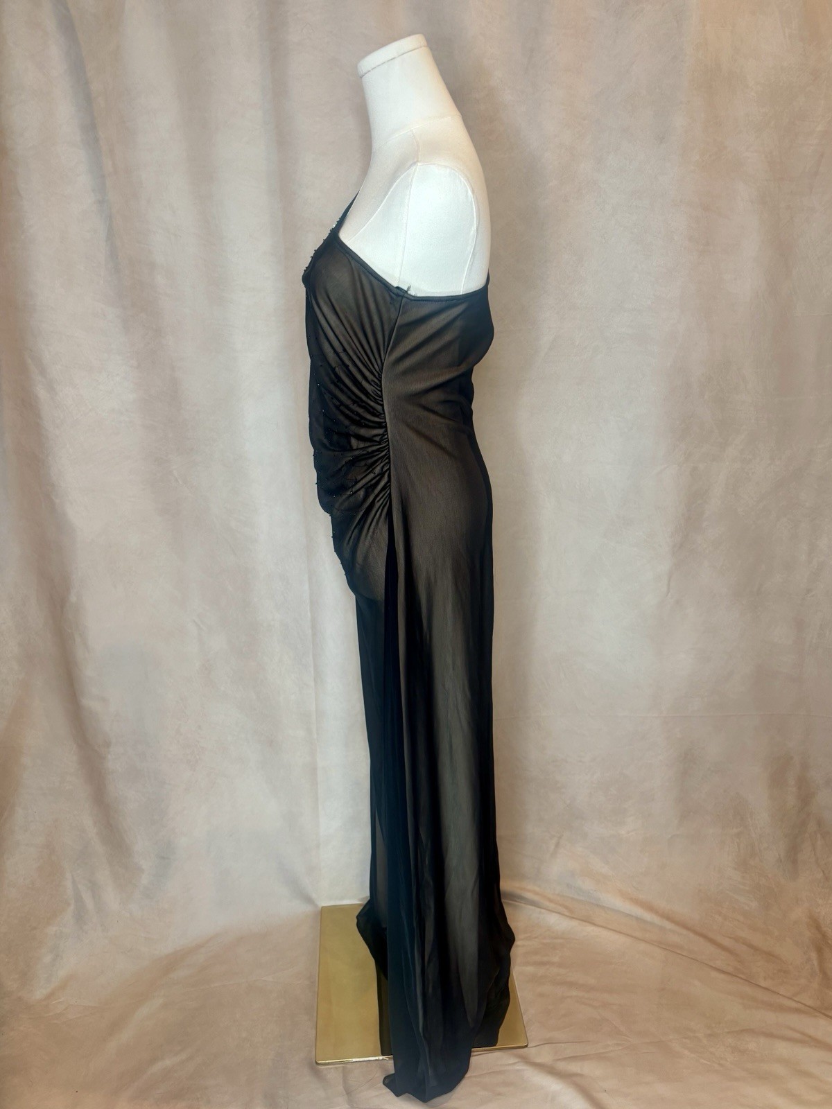 VTG Roberta Black One Shoulder Sheer Overlay Evening Gown Women’s Large Made USA