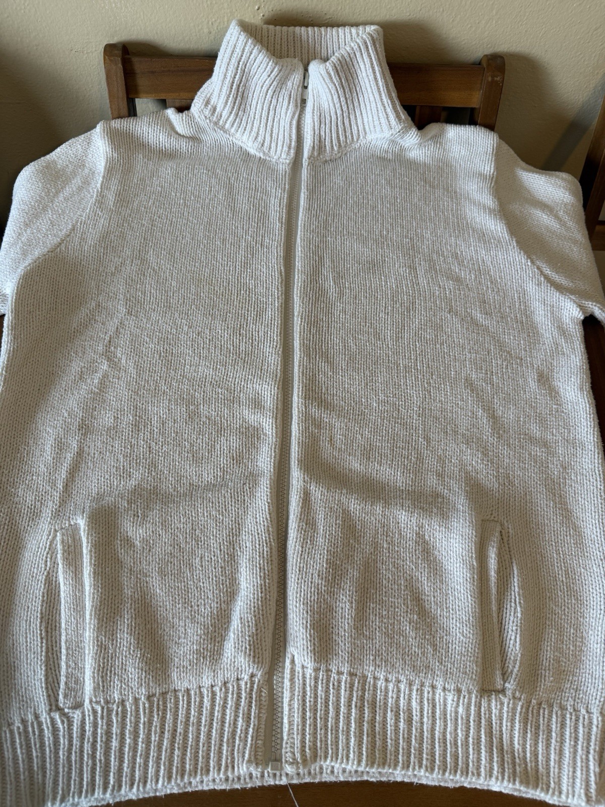 VTG Alps Women’s Sweater Size Large Ivory 100% Cotton Double Pocket Chunky Zip