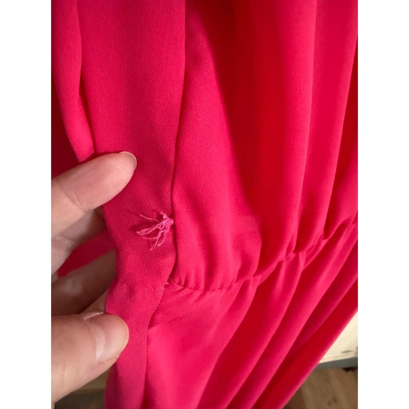 Alicia Vintage Hot Pink Cowl Neck Midi Dress Long Sleeve Elastic Waist Size 14
