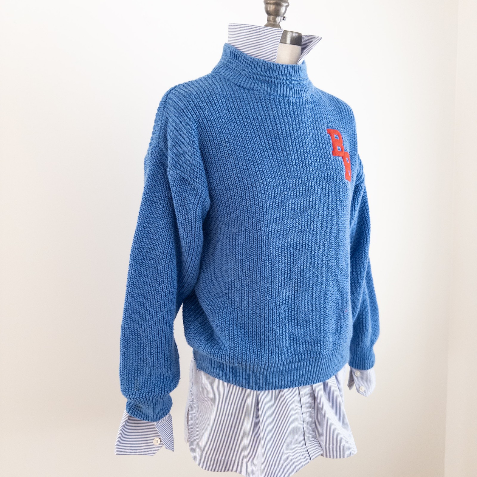 Bugle Boy Vintage Blue Knit Turtleneck Sweater BB Logo Size XS (youth 16-18) 90s