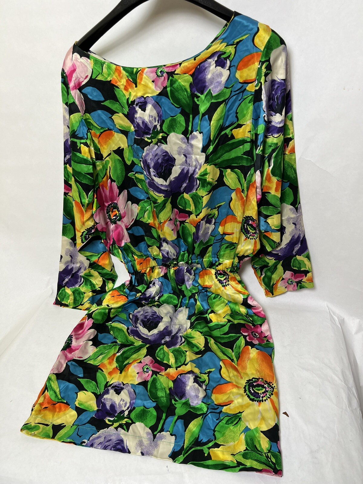 Mary Jo Bruno Dress Womens Large Vintage Floral Silk Multicolor Floral LOOK