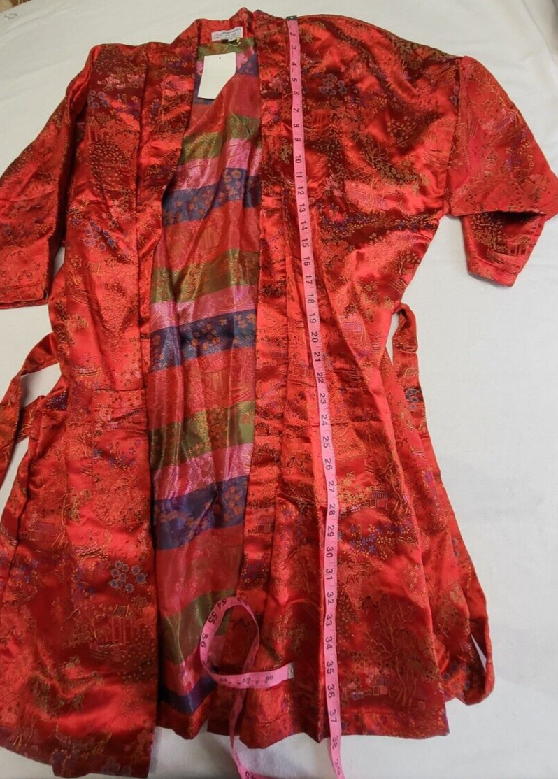 Red 100% Silk Kimono Robe Vintage Double Peach New With Tag Size F2 US 8