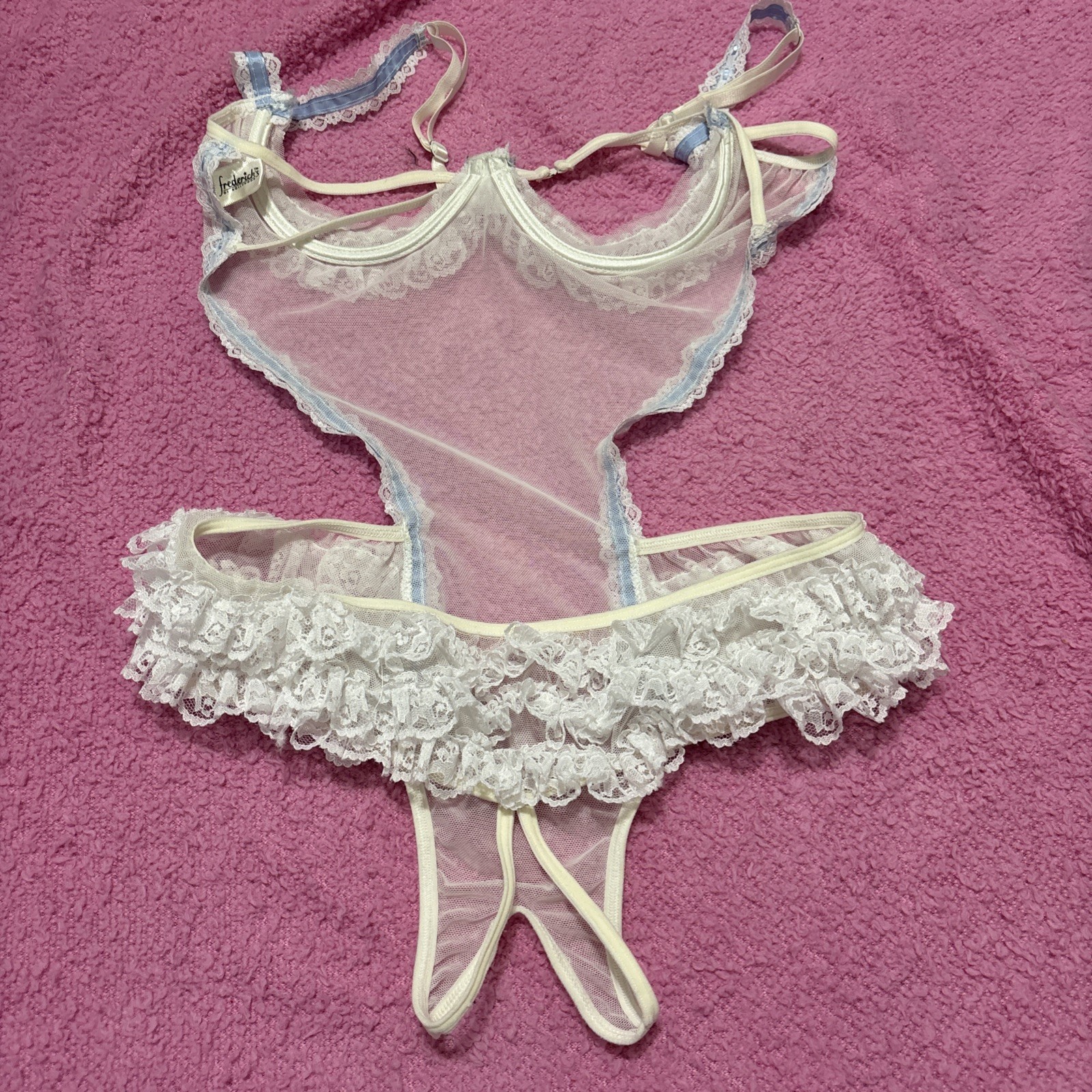 Vintage Fredericks Of Hollywood style lace teddy bodysuit with ruffles #80921