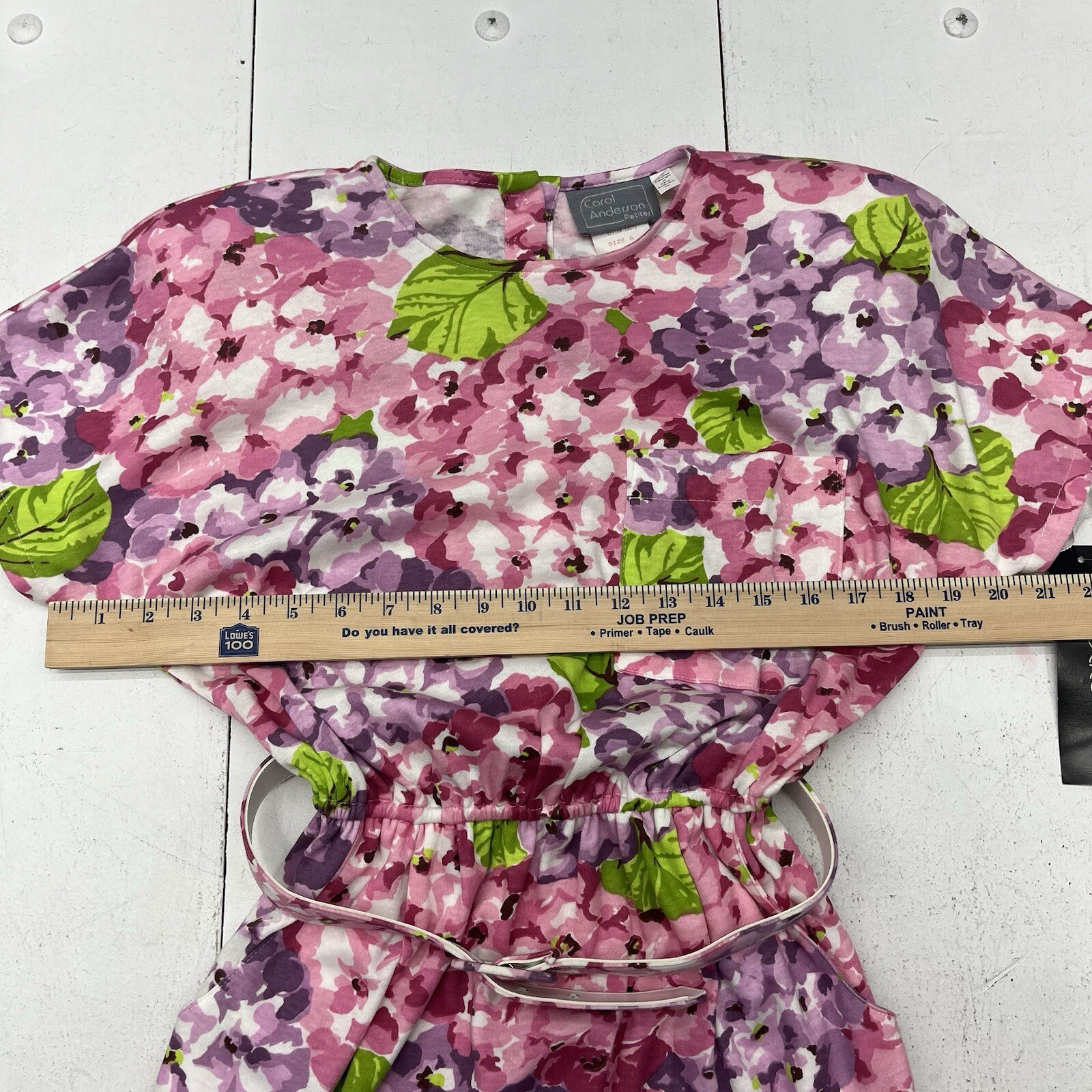 Vintage 80s 90s Carol Anderson Pink Purple Floral Dress With Belt Women’s Size 6