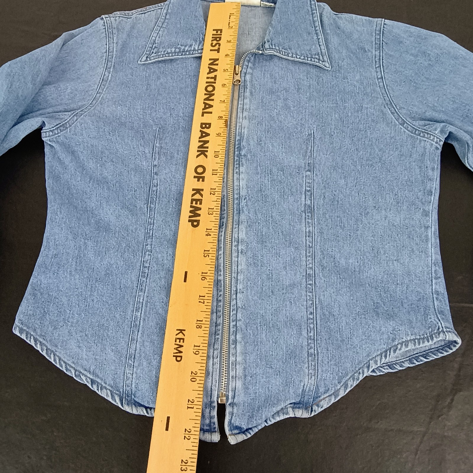 Vtg 579 Denim Zip Shirt Fitted Long Sleeve 80s 90s Y2K Street Light Wash Sz M