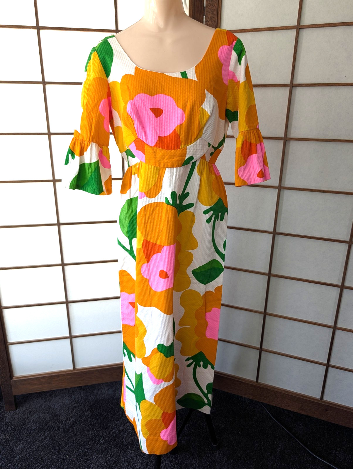 Vintage Malia Honolulu Hawaiian Maxi Dress Oversize Mod Floral Size M 1960s 70s