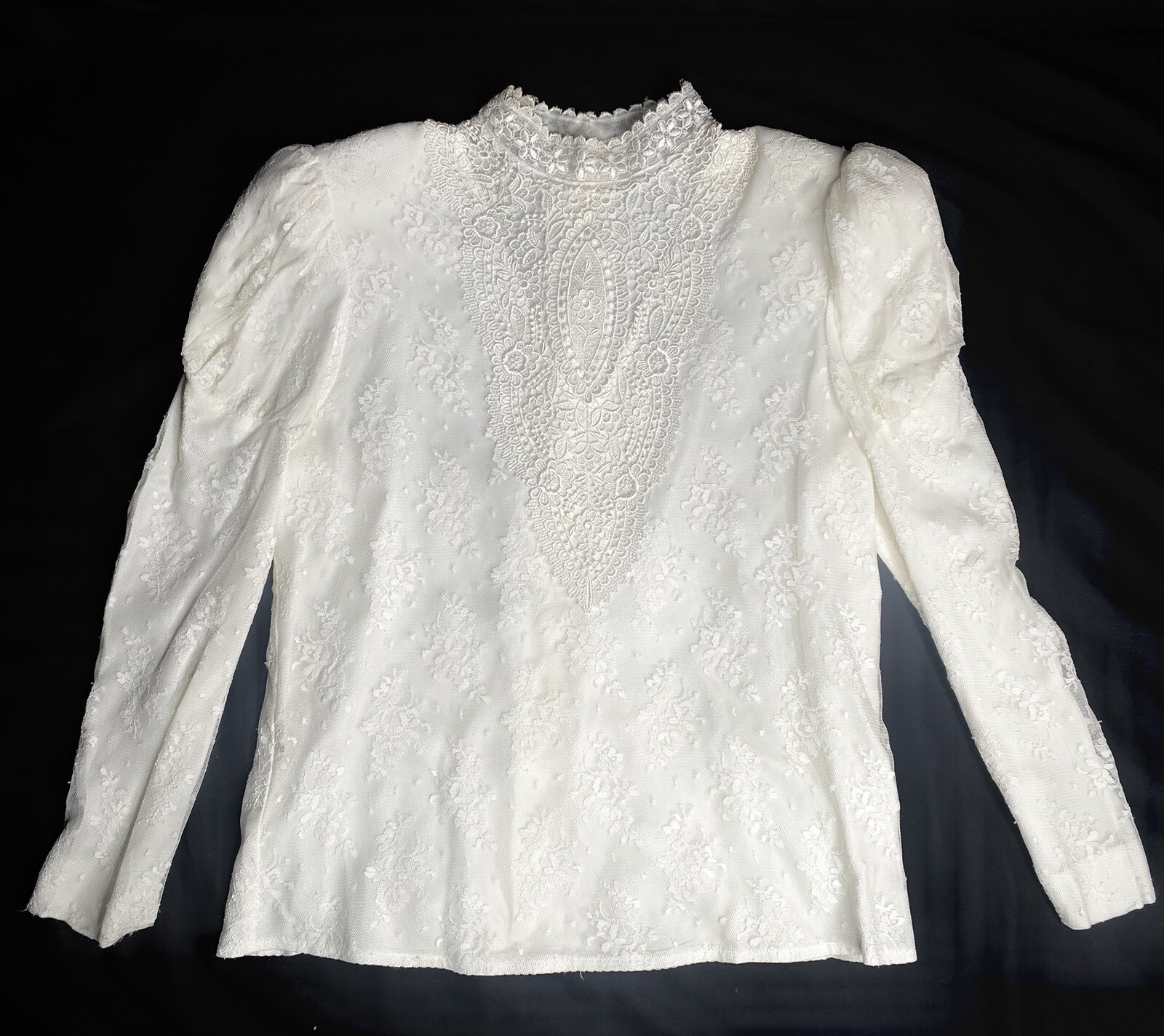 Vintage 80s Scott McClintock White Lace Victorian Blouse Sz 14 See Measurements