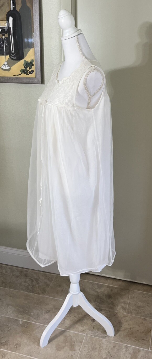Vintage Avian Peignoir Nightgown And Robe Set White Lace Trim Sheer Small Nylon