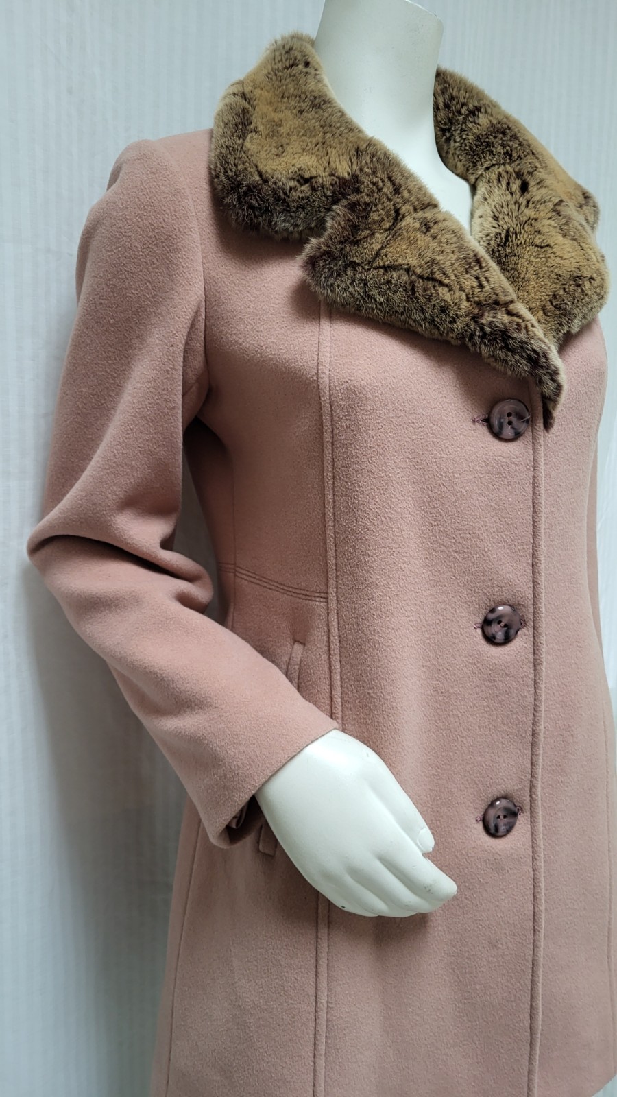 Vintage FASHION, SA Cashmere Wool Blend Coat w/ Rabbit Fur Collar – Size M – EUC