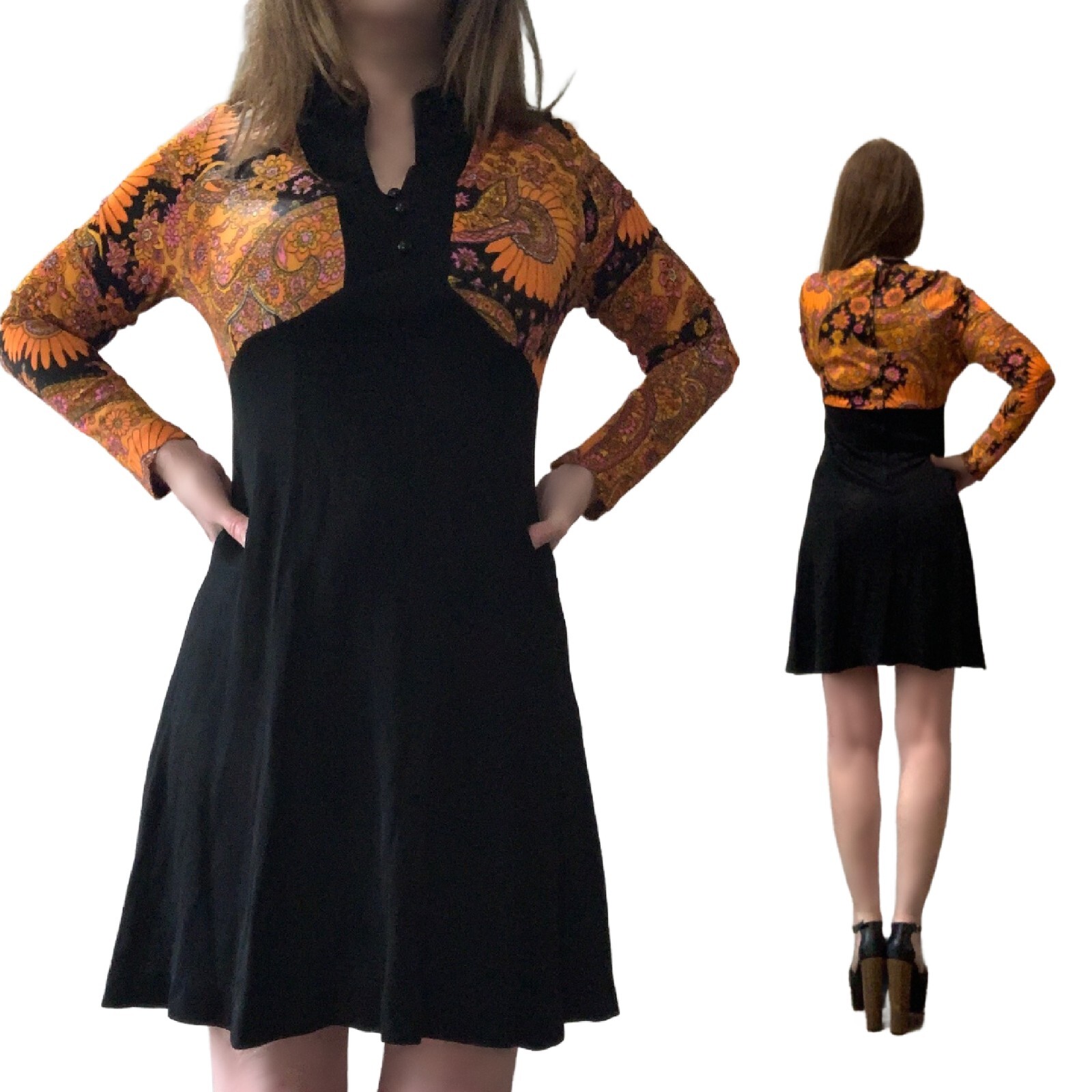 Clearance! SM Vtg 60s 70s NOVELTY Psychedelic Paisley Novelty Hippie Mini Dress