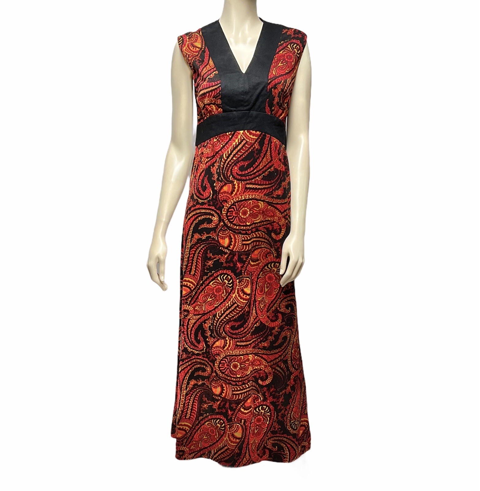 1970s Maxi Dress Paisley Avalon Classics Bright Red Boho Hippie Vintage Frock