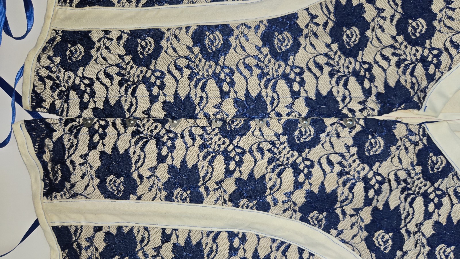 Vintage Blue Lace Corset Vest Top Lace Up Back Renaissance Costume Women’s Sz L