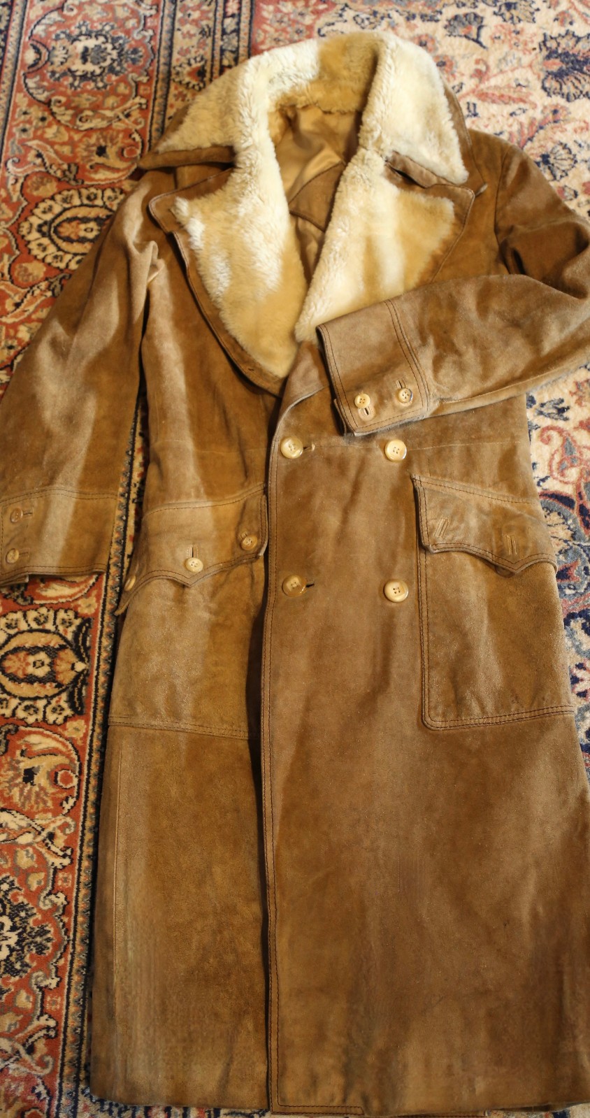 Vintage 1969 Suede Coat Mens Mid Century Mod Style with Rayon Fur