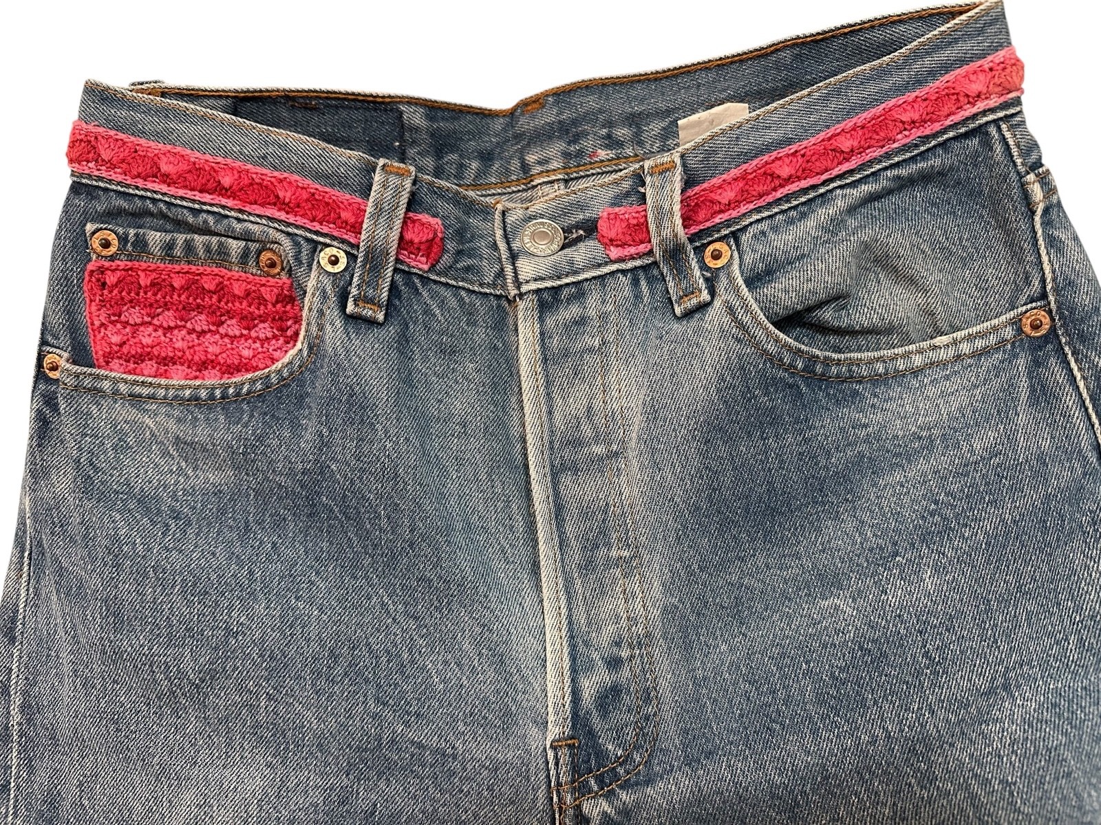 Vintage 1990’s Buzz 18 Embellished Levi’s 501 Jeans W30 28.5” Waist USA Pink