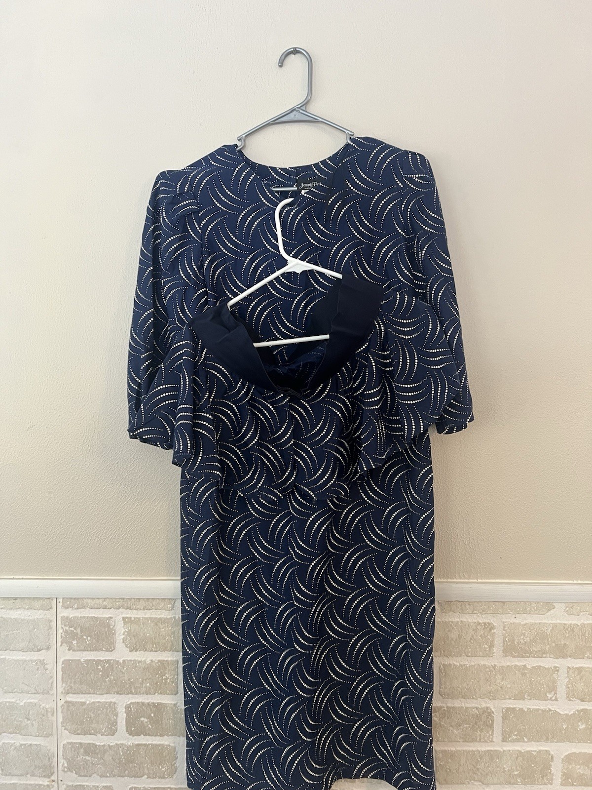 Vintage Jeremy Petites Navy Abstract Dot Dress w Cropped Bolero Made USA