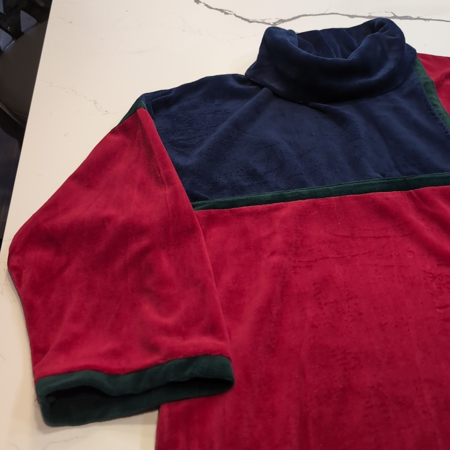 Appel Leisurewear Vintage Velour Colorblock Lounger Dress M Red Navy Green NOS