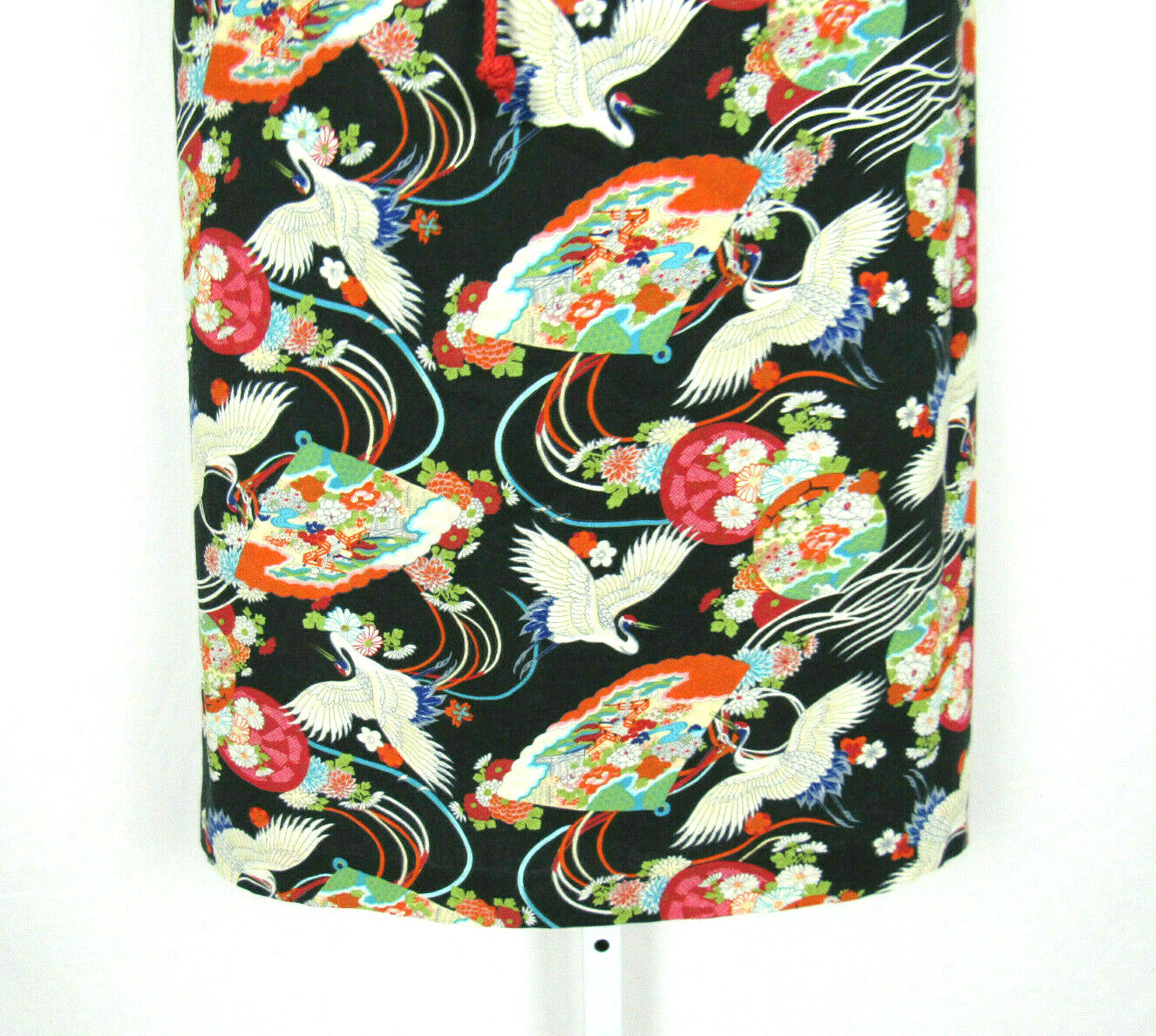 VTG 1960s 70s JAPANESE FLORAL DRESS FANS EGRETS SLEEVELESS ROPE BELT COTTON BLND