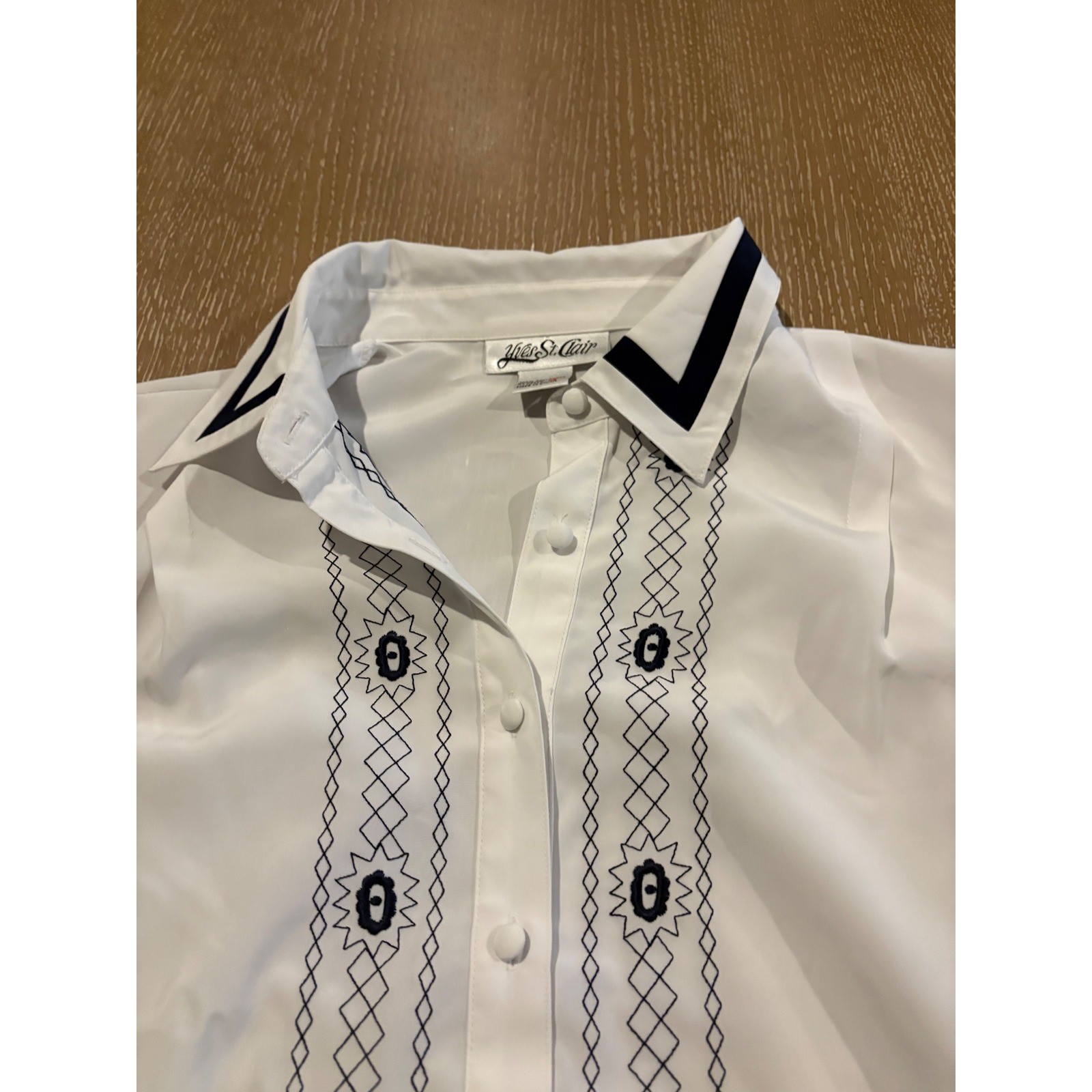Yves St Clair White Embroidered Blouse Women’s 16 Short Sleeve Retro Top EUC