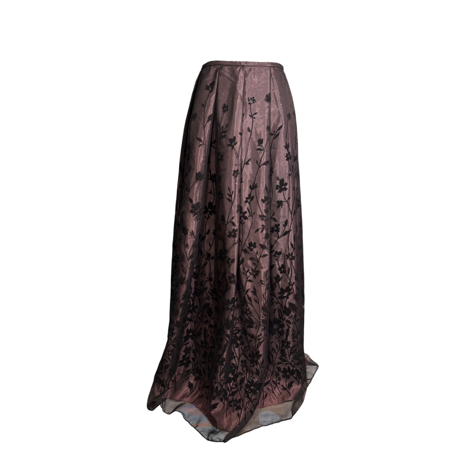 Vintage Night Way Formal Maxi Skirt Sz10 Black Floral Flocked Mesh Gothic Prom