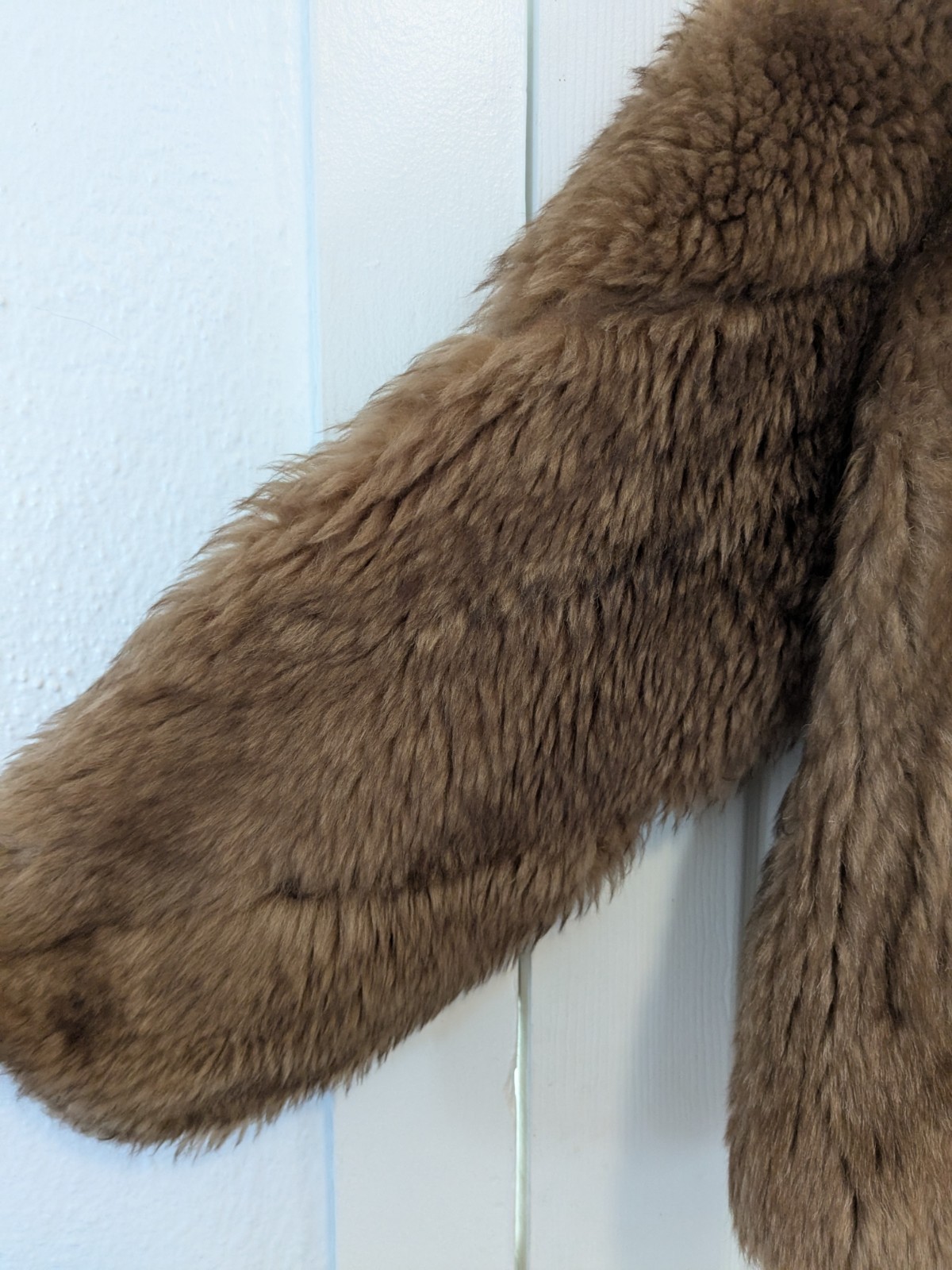 Vtg Ardney Genuine Suede Lamb Shearling Long Pile Wool Puffer Bomber Size 12 Tan