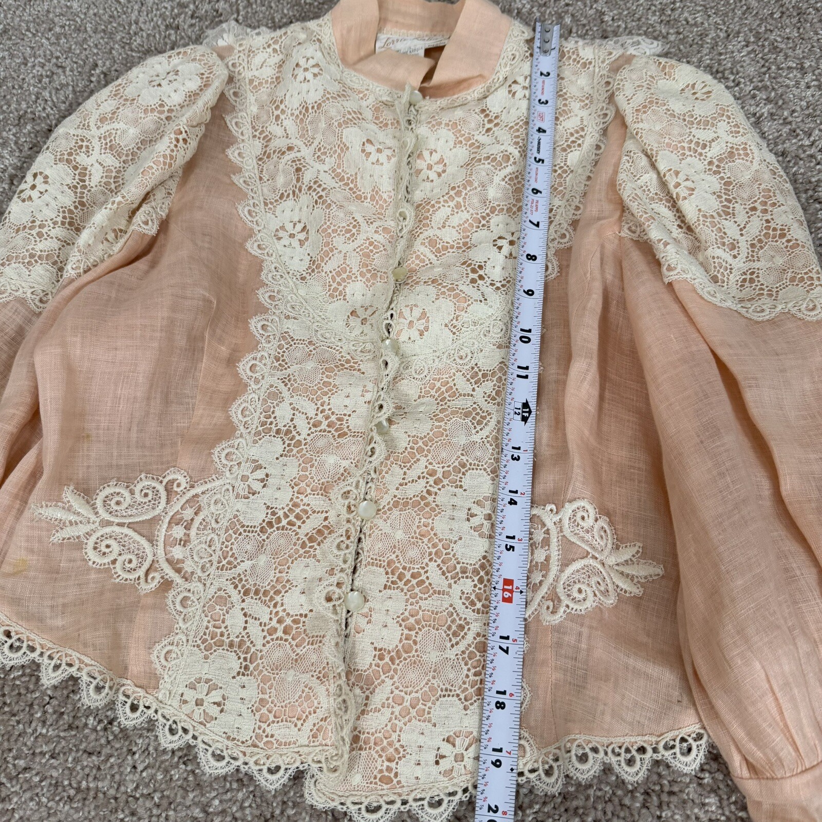 Vintage 1980s LORRIE KABALA Victorian 2pc Lace Linen Set, Juliet Sleeves Size 8