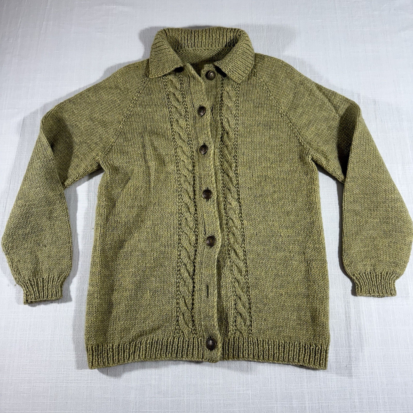 Vintage 30s? Green Wool Cardigan Sweater Austria Salzburg Buttons Chunky Size M