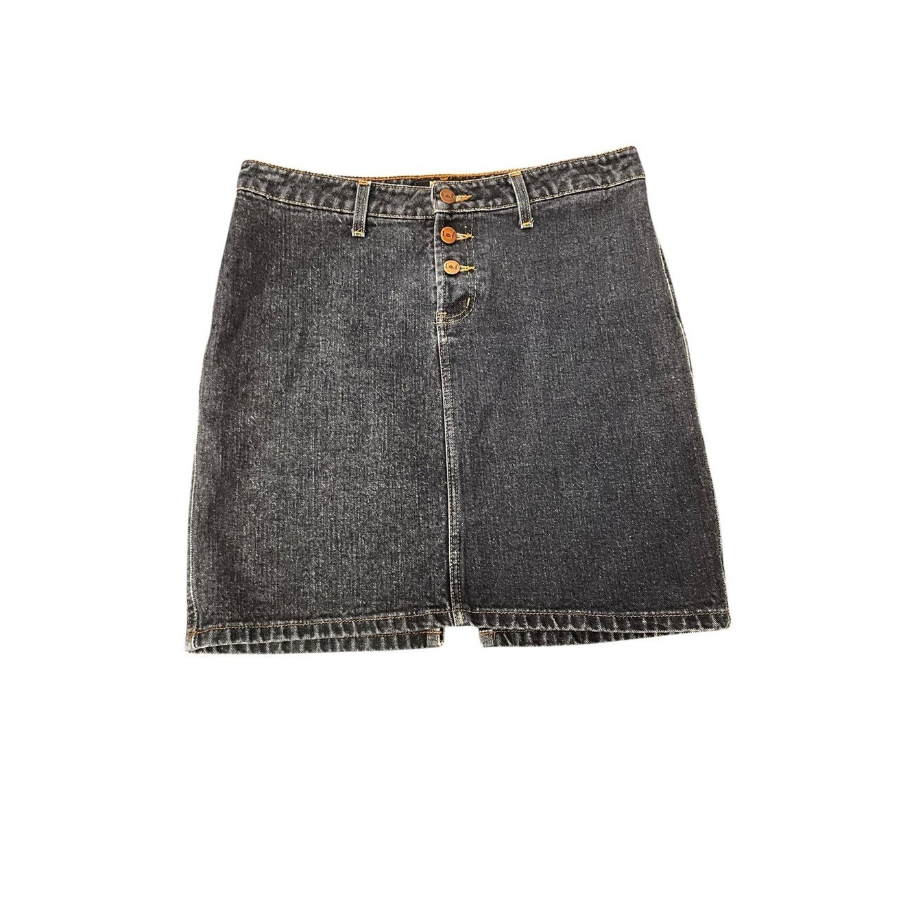 lei Washed Denim A- Line Mini Skirt Size 7 3 Button 90s Y2K