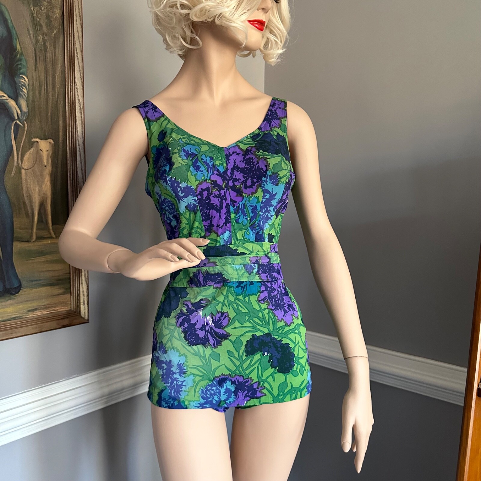 Vintage 1950s Floral Bullet Bra Swimsuit Perfection by Roxanne 12/34 D