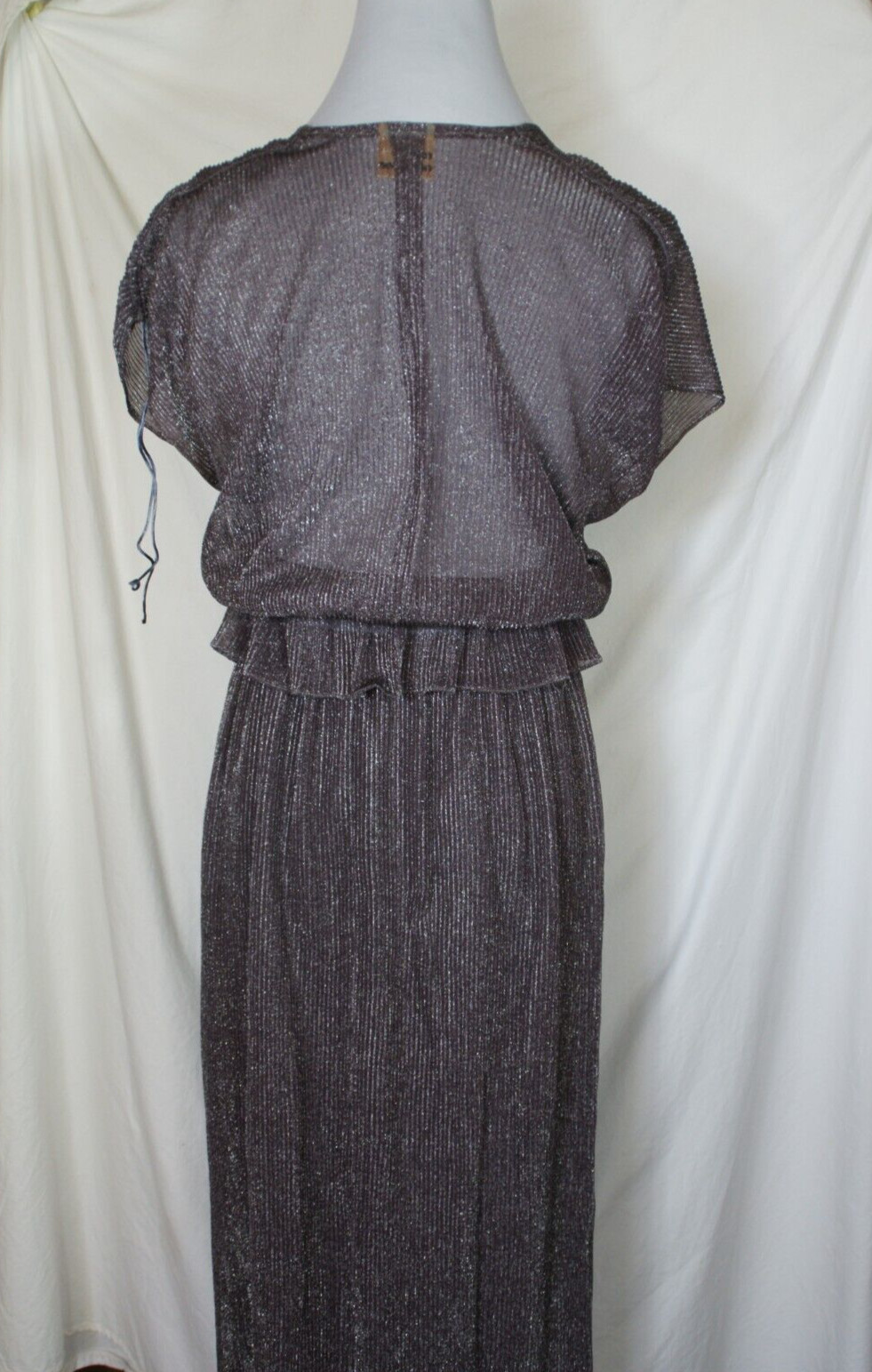 Vintage Carol Anderson Top Skirt Set Purple Gray Silver Metallic Size 7/8 Peplum