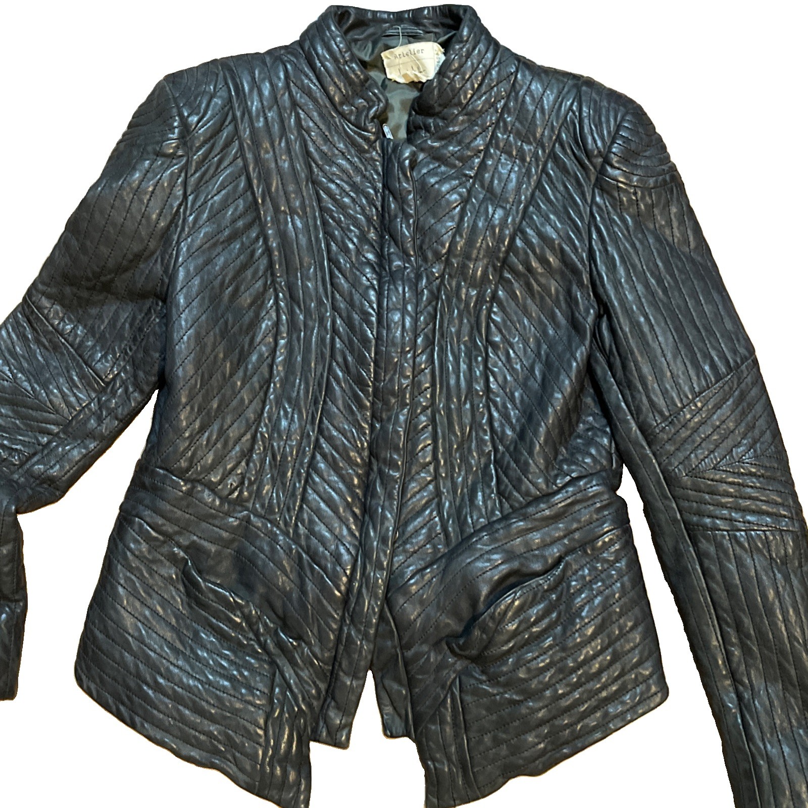 Nicole Miller Large Black Quilted 100% Lamb Leather Jacket – Women Vintage