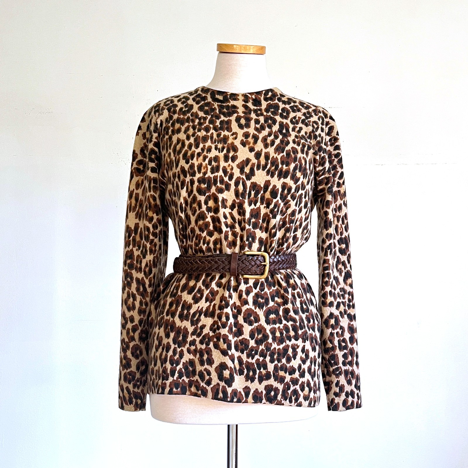 Vintage 80s Magnolia Leopard Animal Print Wool & Angora Crew Neck Sweater