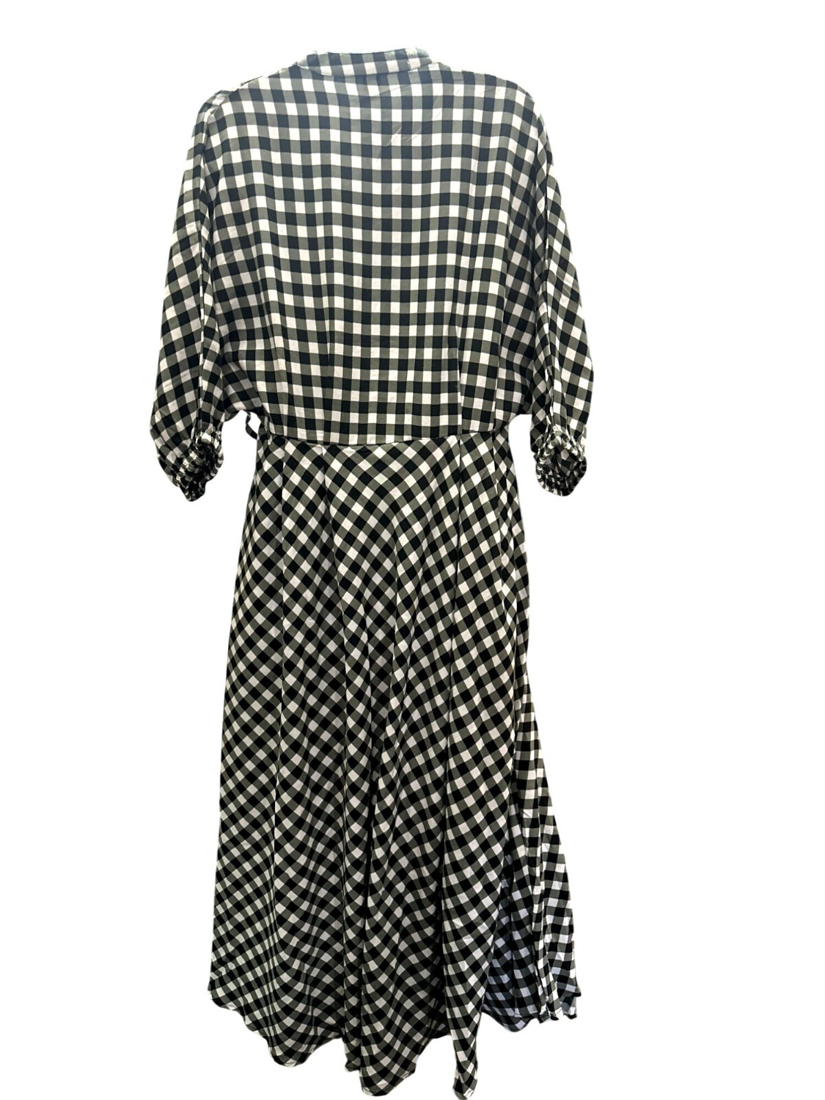 CCC Vintage Black White Gingham Checkered Midi Dress Button Front Elastic Cuffs