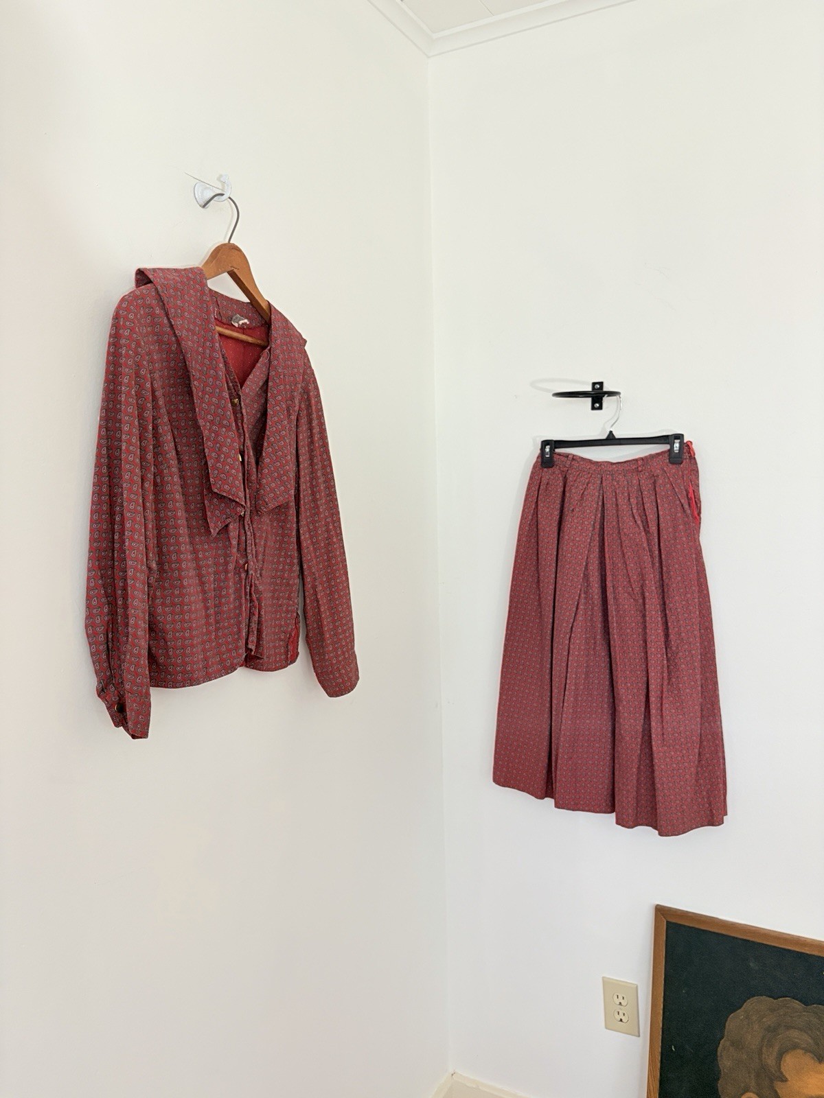 Rare 1950s Lord & Taylor Paisley Cotton Skirt Set Pleated A Line Tailored XS S