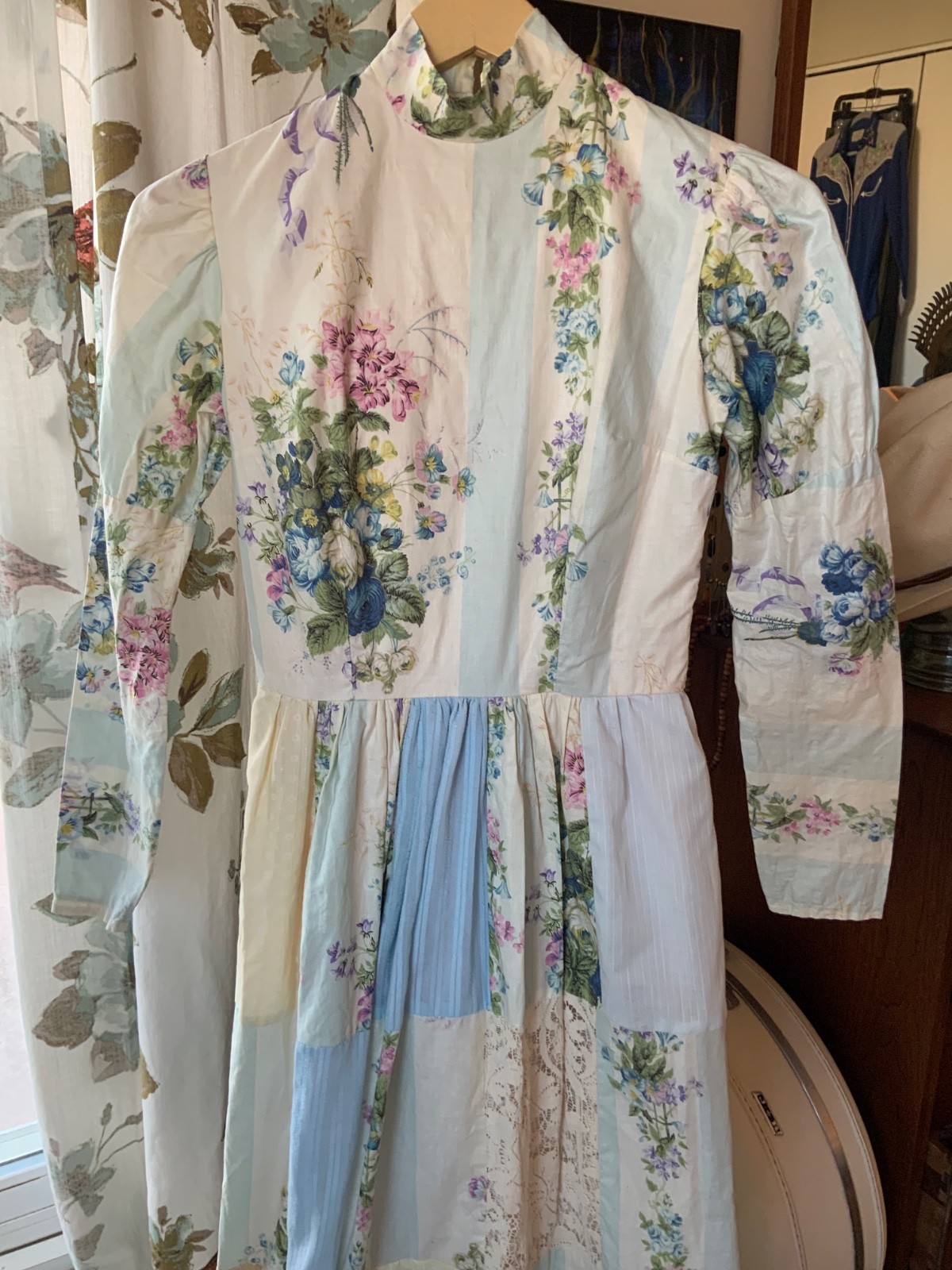 1970s Vintage Country Elegance Patchwork Dress USA