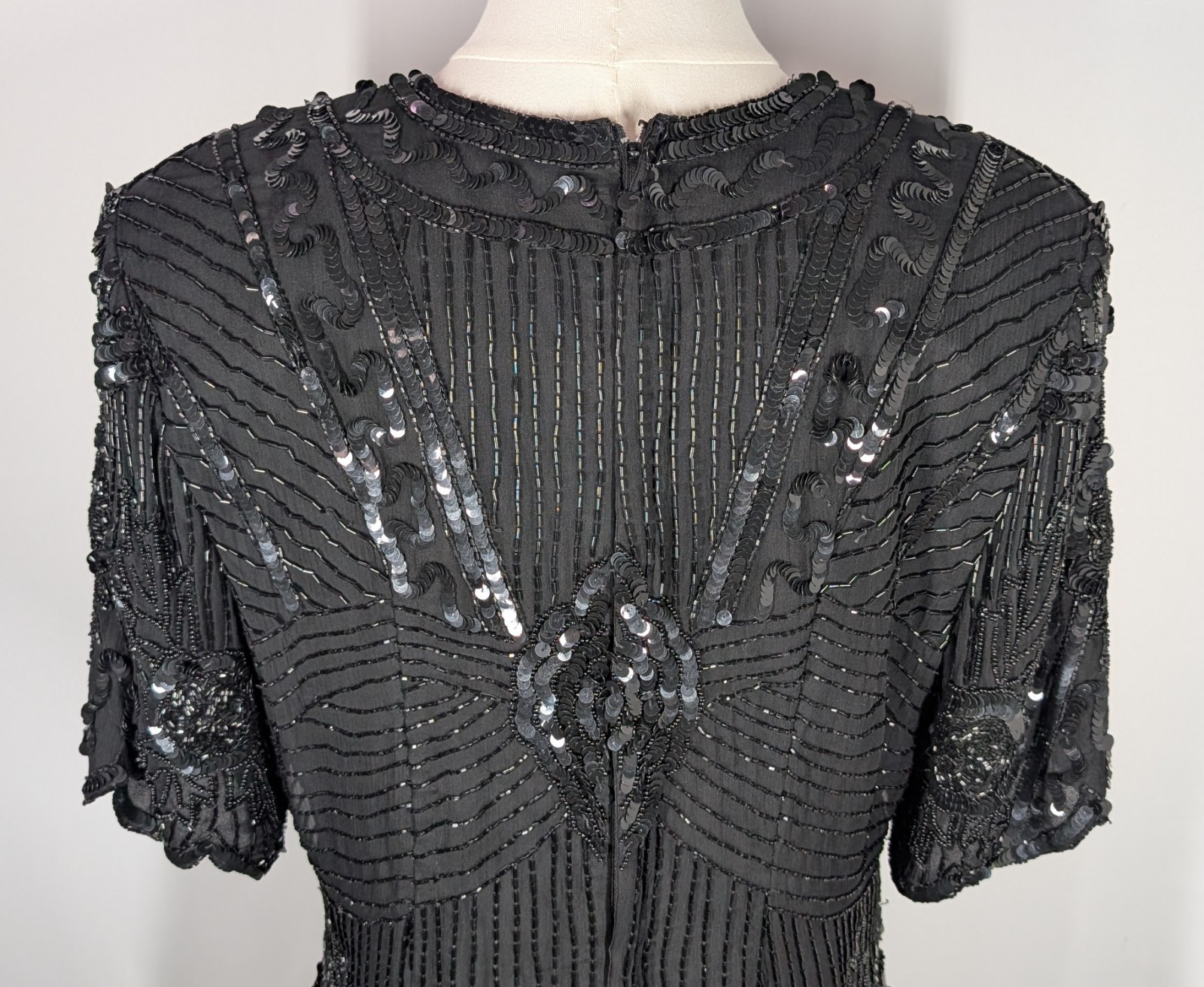 Vintage Carina Women’s Lot Of 2 Silk Beaded Two Piece Outfit Top Skirt Black