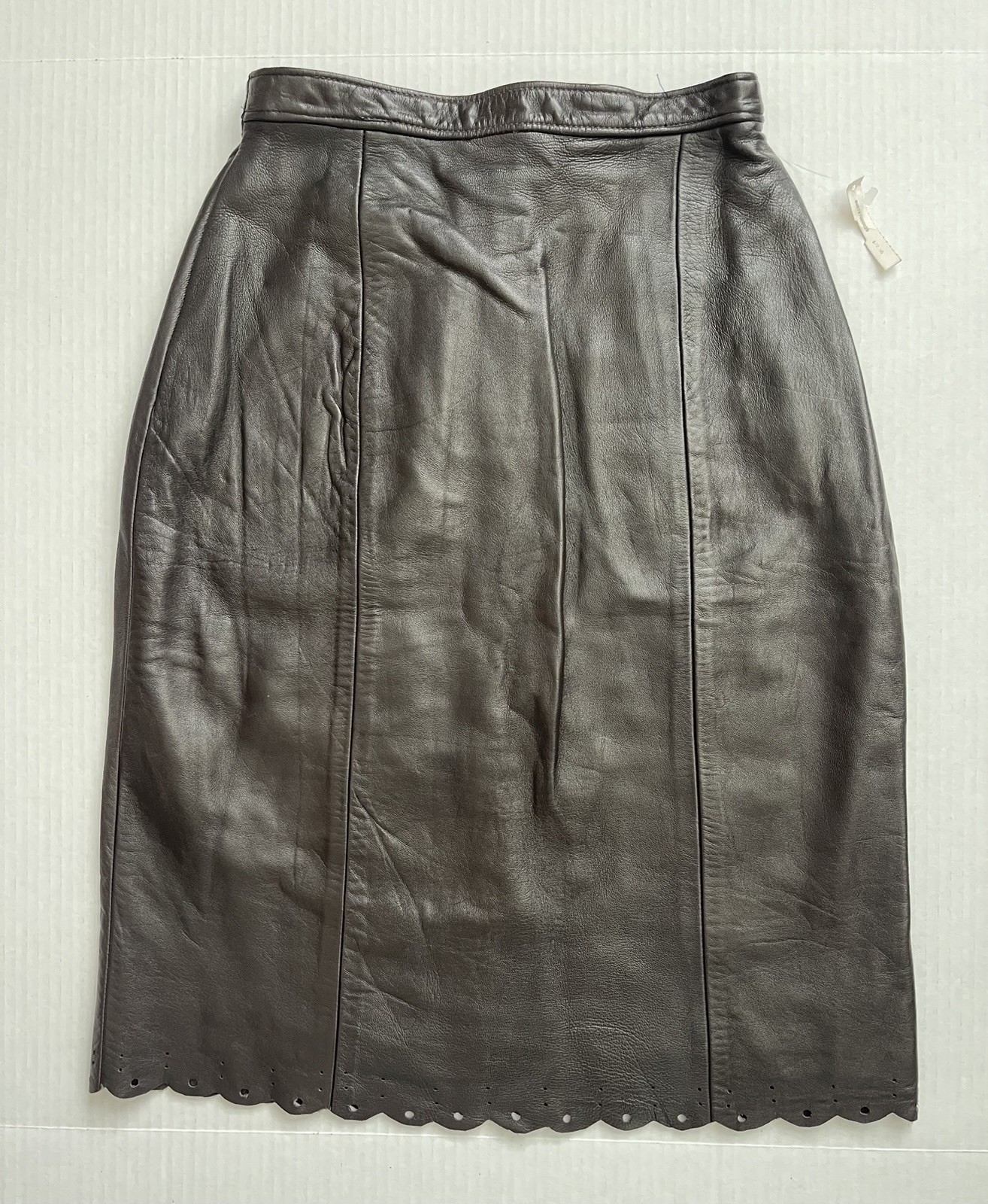 Vintage Genuine Leather Skirt NWT Deep Brown Scalloped Hem XXS 23” Waist