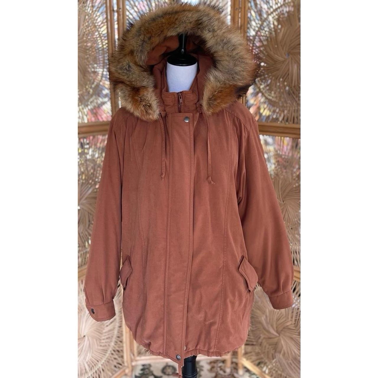 Vintage Forecaster of Boston Rust Brown Orange Real Fox Fur Hooded Parka Jacket