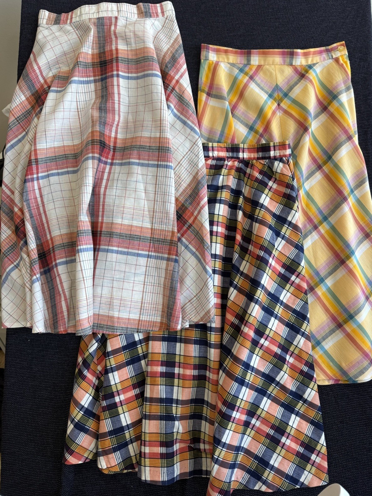 Vtg LOT OF 3 – 70s A Line Midi Skirt 25” waist – Plaid Union made – Bias Circle