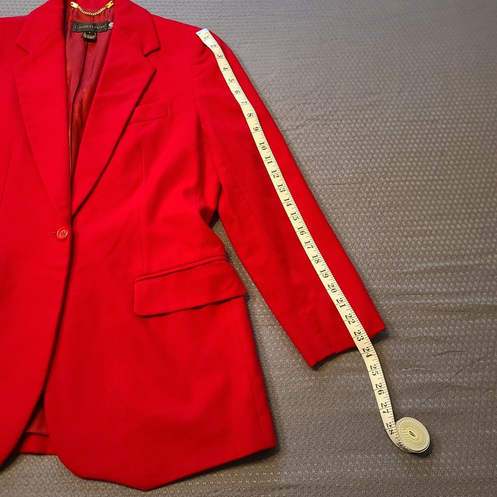 Vintage Classiques Entier Red 100% Pure Wool Pocket Blazer Size L Made in Japan