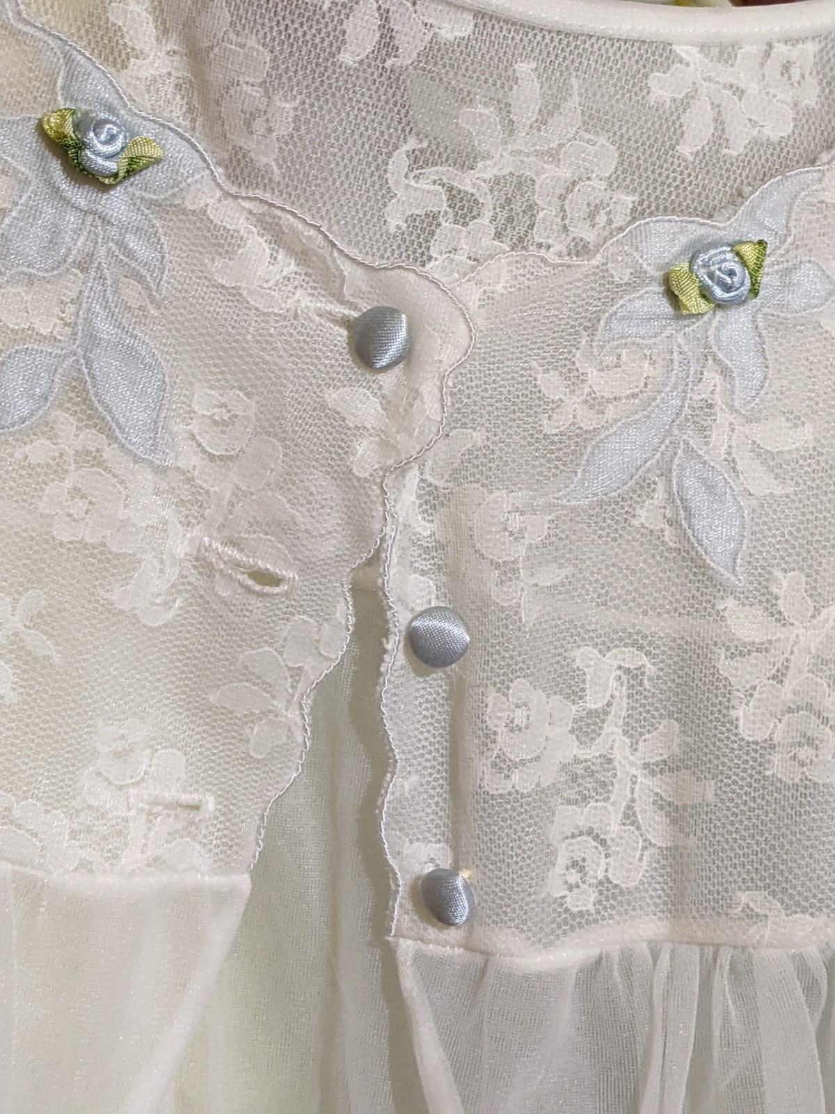 VTG SEARS Chiffon Floral Lace Peignoir Dressing Gown Robe Satin Babydoll Style L