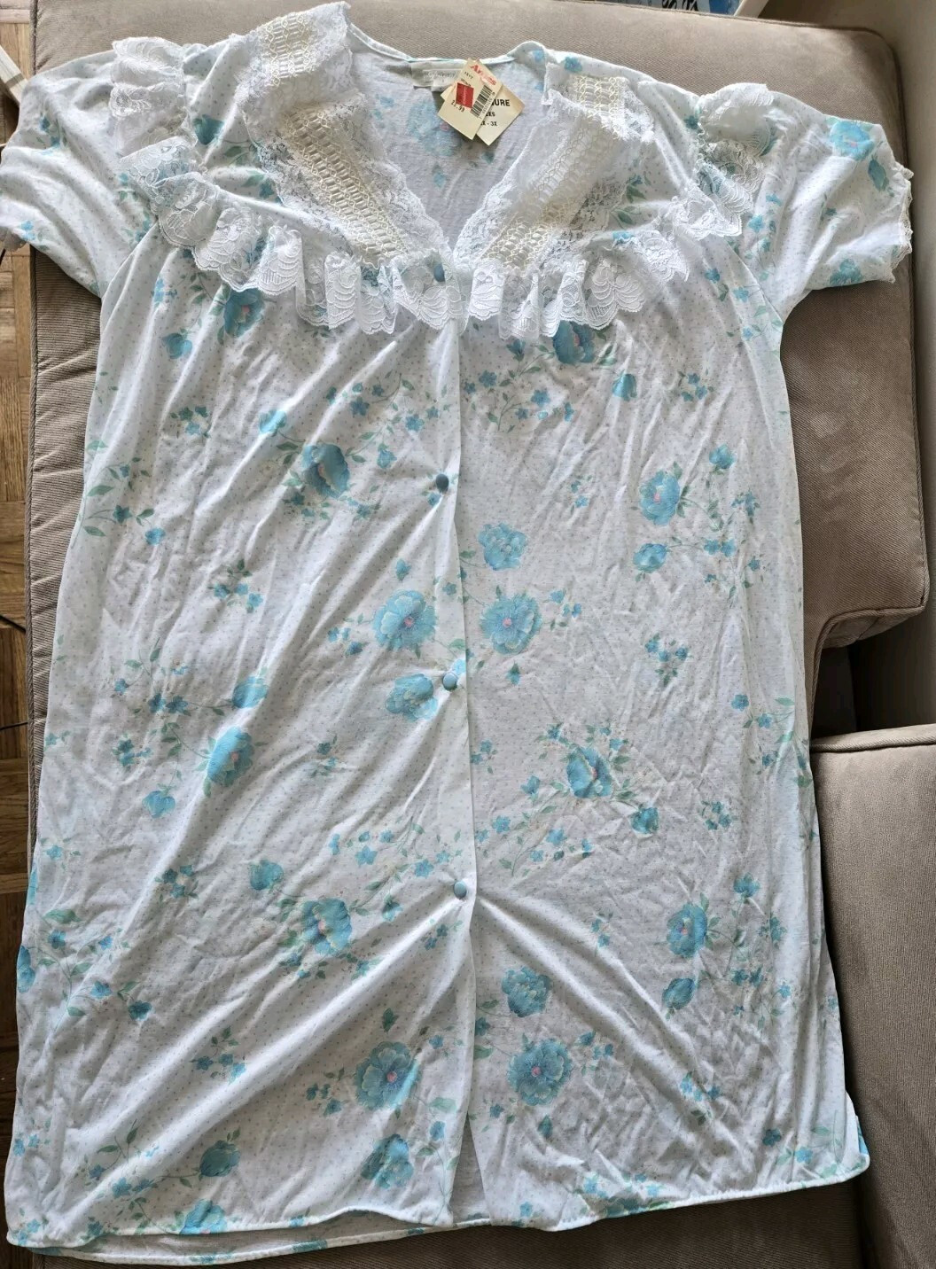 Vintage Danni Nightgown Blue Flowers & Lace Full Figure Fits 1x,2x,3x NWT