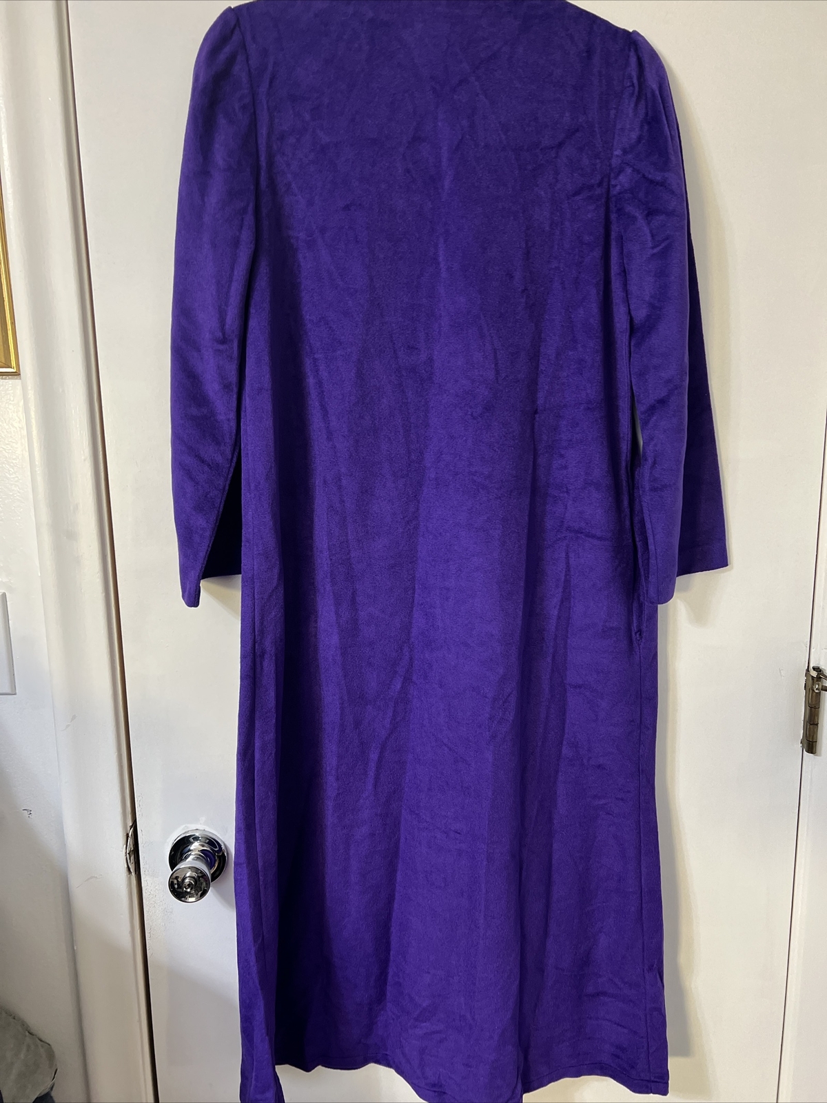 Vintage Tara New York 90s Purple Fleece Maxi Housecoat Robe, Half Zip, Size M