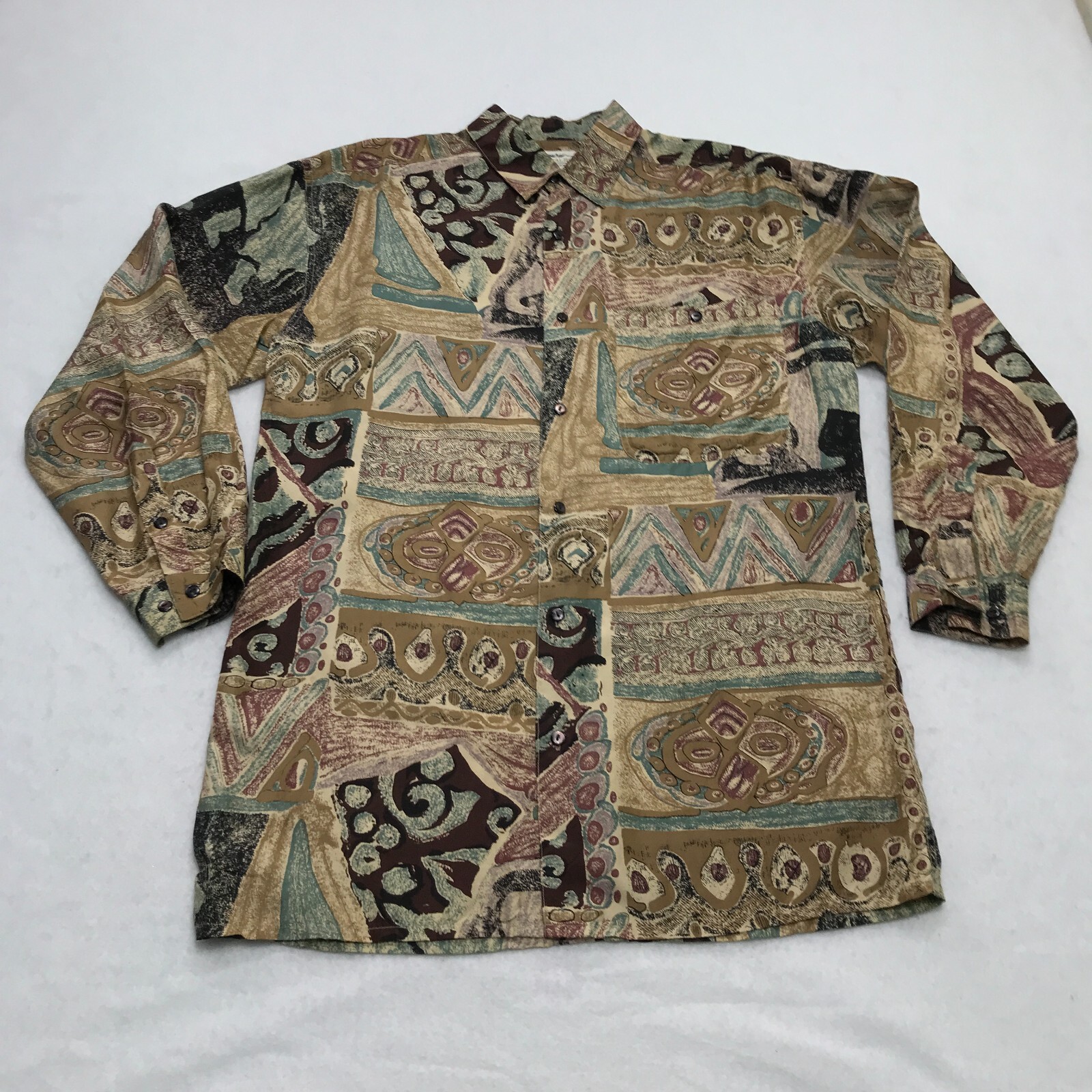 Vintage Top Womens Small Silk Blouse Abstract Preppy Grandma 80s 90s